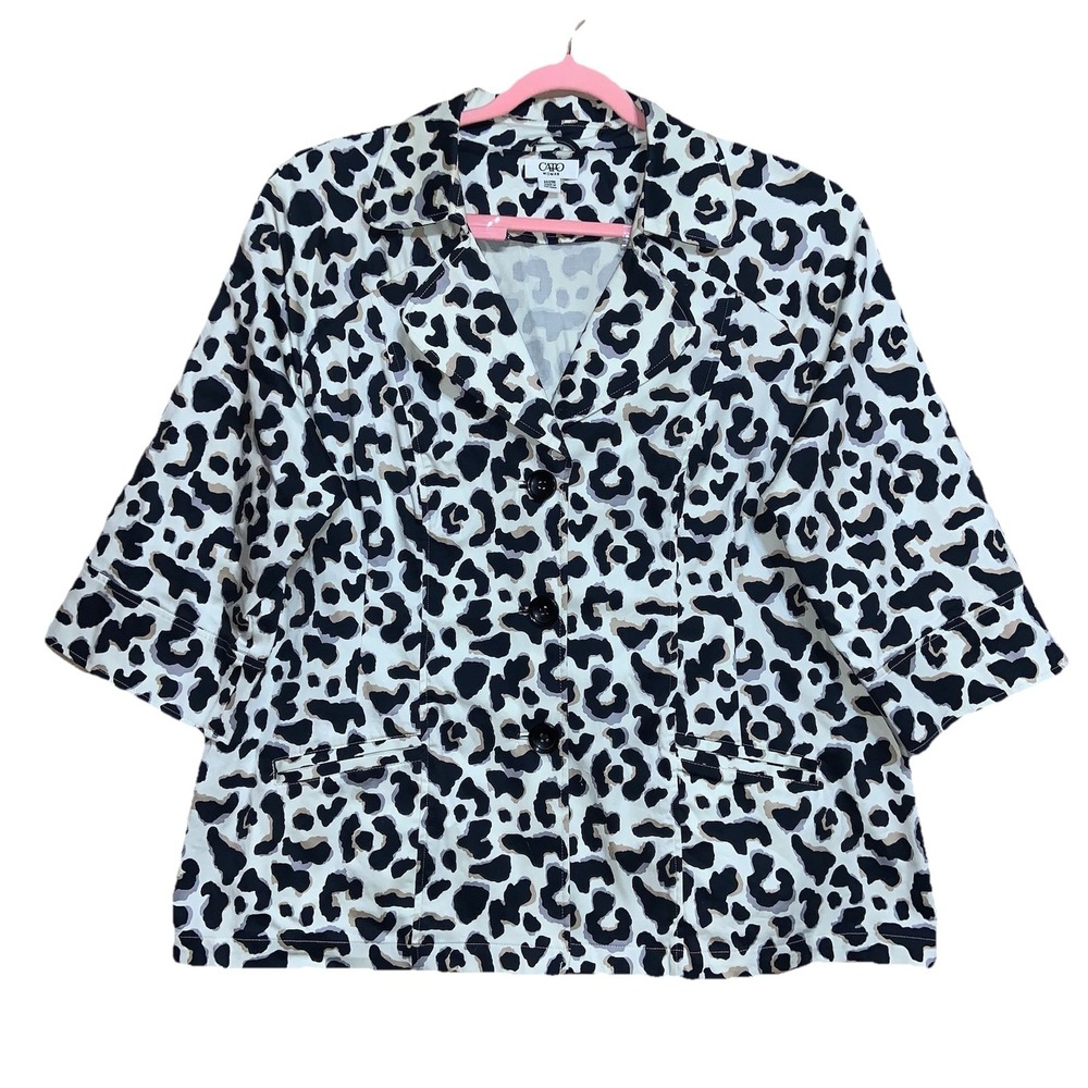 Cato Plus 22/24 Leopard Print 3/4 Sleeve‎ Cotton Spandex Large Button Jacket